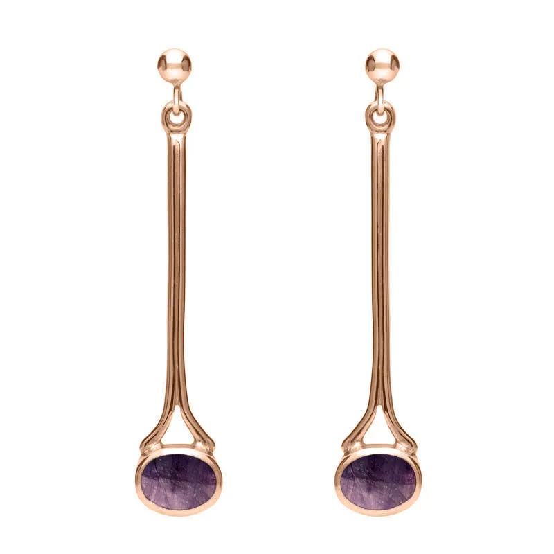 9ct Rose Gold Blue John Long Drop Earrings