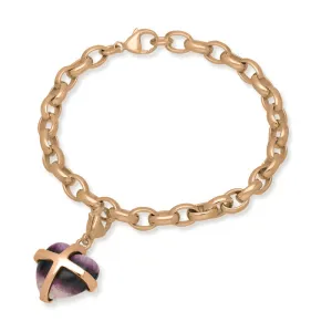 9ct Rose Gold Blue John Medium Cross Heart Charm Bracelet