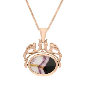 9ct Rose Gold Blue John Mother Of Pearl Double Sided Oval Swivel Fob Necklace