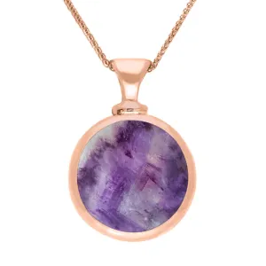 9ct Rose Gold Blue John Mother Of Pearl Double Sided Round Dinky Fob Necklace