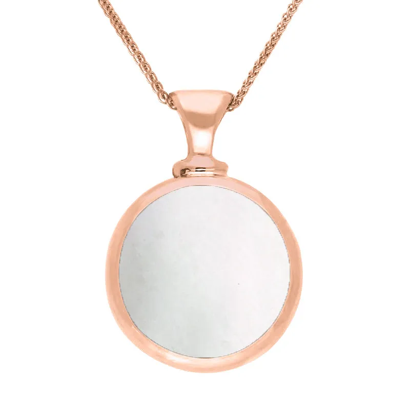 9ct Rose Gold Blue John Mother Of Pearl Double Sided Round Dinky Fob Necklace