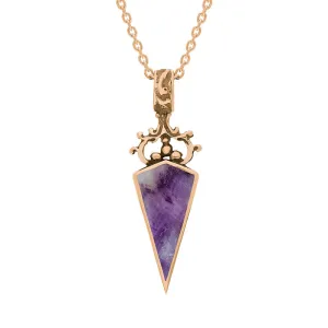 9ct Rose Gold Blue John Mother Of Pearl Double Sided Scroll Dagger Fob Necklace