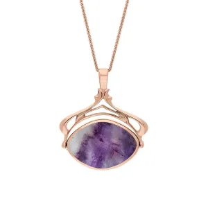 9ct Rose Gold Blue John Mother Of Pearl Marquise Swivel Fob Necklace