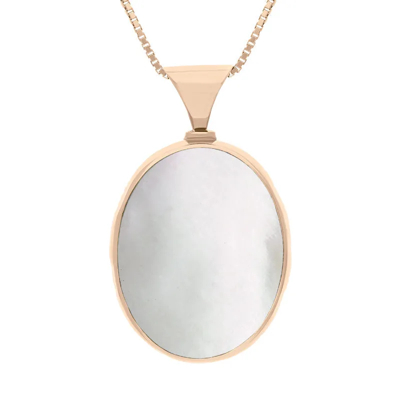 9ct Rose Gold Blue John Mother of Pearl Queens Jubilee Hallmark Double Sided Oval Necklace D