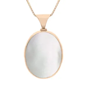 9ct Rose Gold Blue John Mother of Pearl Queens Jubilee Hallmark Double Sided Oval Necklace D