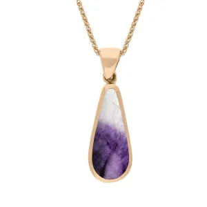 9ct Rose Gold Blue John Mother Of Pearl Small Double Sided Pear Cut Fob Necklace