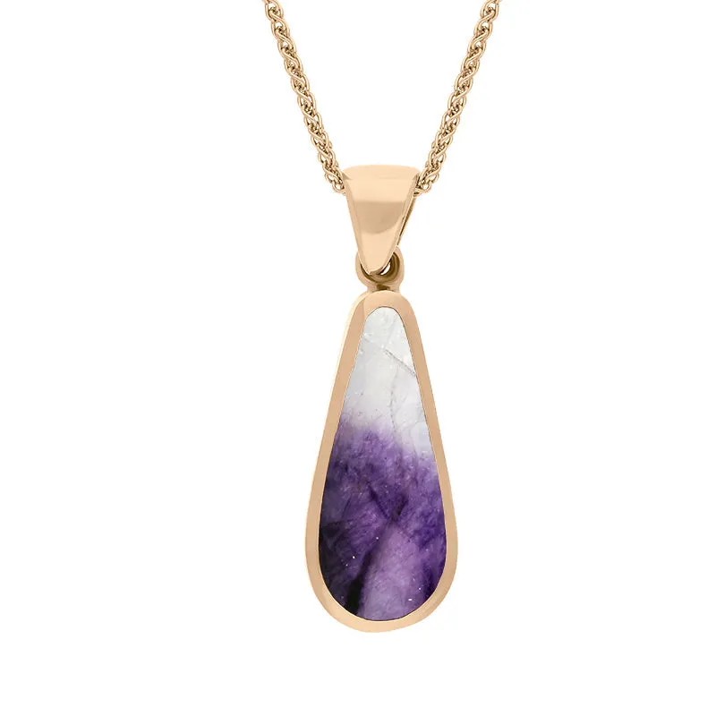9ct Rose Gold Blue John Mother Of Pearl Small Double Sided Pear Cut Fob Necklace
