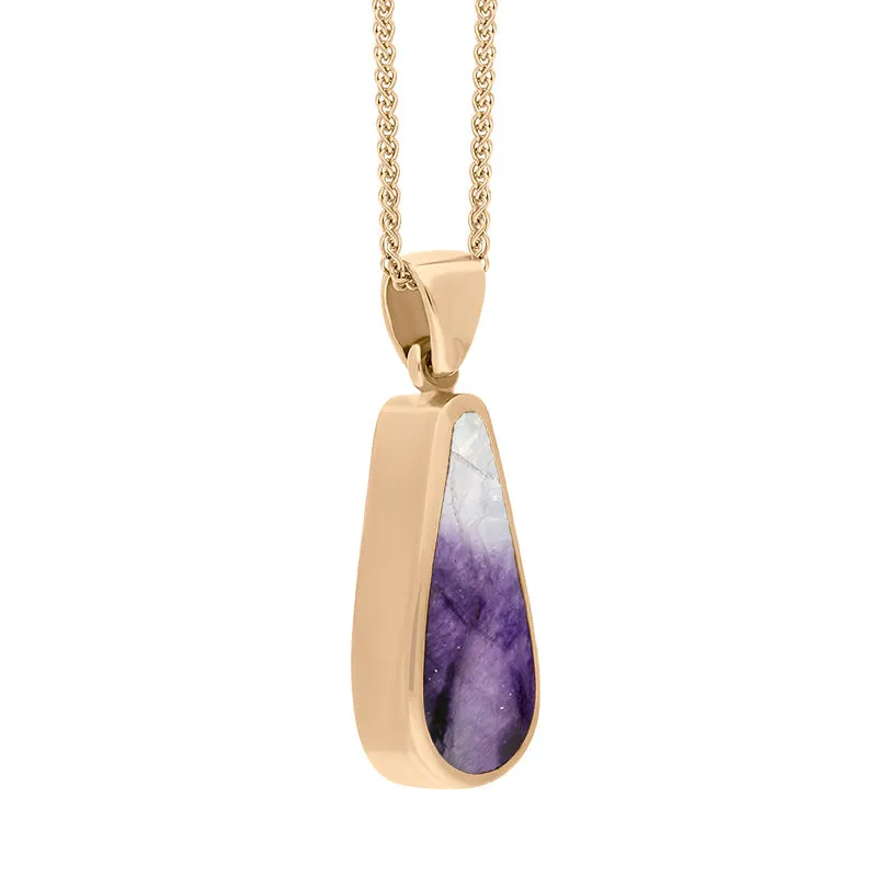 9ct Rose Gold Blue John Mother Of Pearl Small Double Sided Pear Cut Fob Necklace