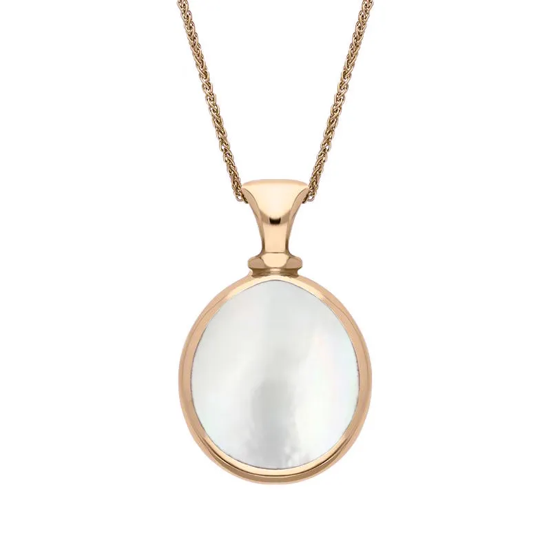 9ct Rose Gold Blue John Mother Of Pearl Small Double Sided Pear Fob Necklace