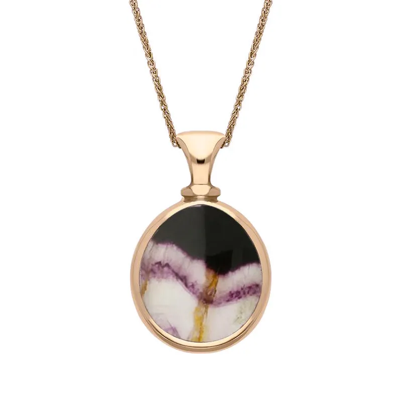 9ct Rose Gold Blue John Mother Of Pearl Small Double Sided Pear Fob Necklace