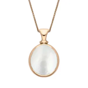 9ct Rose Gold Blue John Mother Of Pearl Small Double Sided Pear Fob Necklace