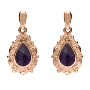 9ct Rose Gold Blue John Pear Shaped Leaf Drop Earrings