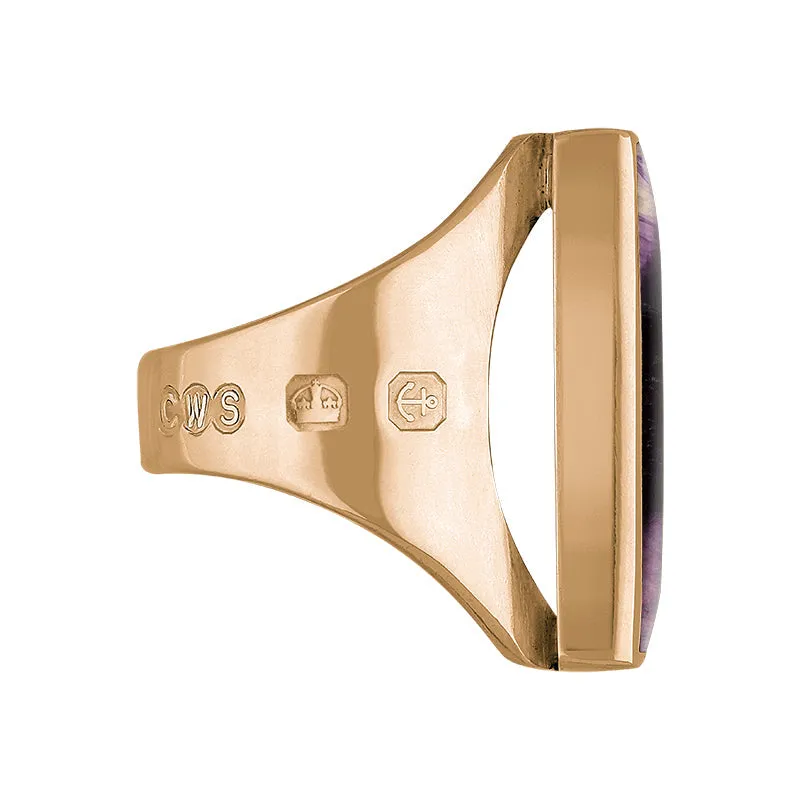 9ct Rose Gold Blue John Queen's Jubilee Hallmark Medium Square Ring D