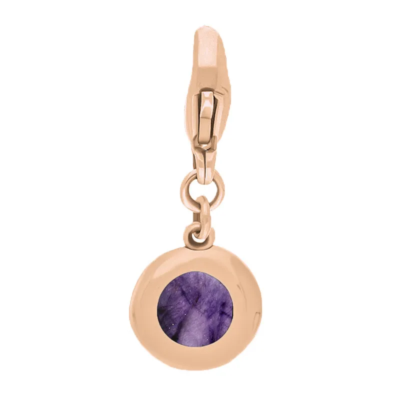 9ct Rose Gold Blue John Round Shaped Heart Clip Charm