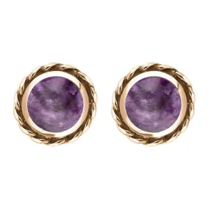 9ct Rose Gold Blue John Round Twist Edge Stud Earrings