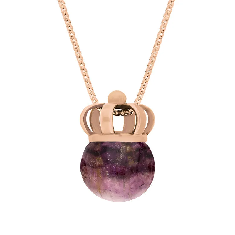 9ct Rose Gold Blue John Royal Crown 11mm Bead Pendant