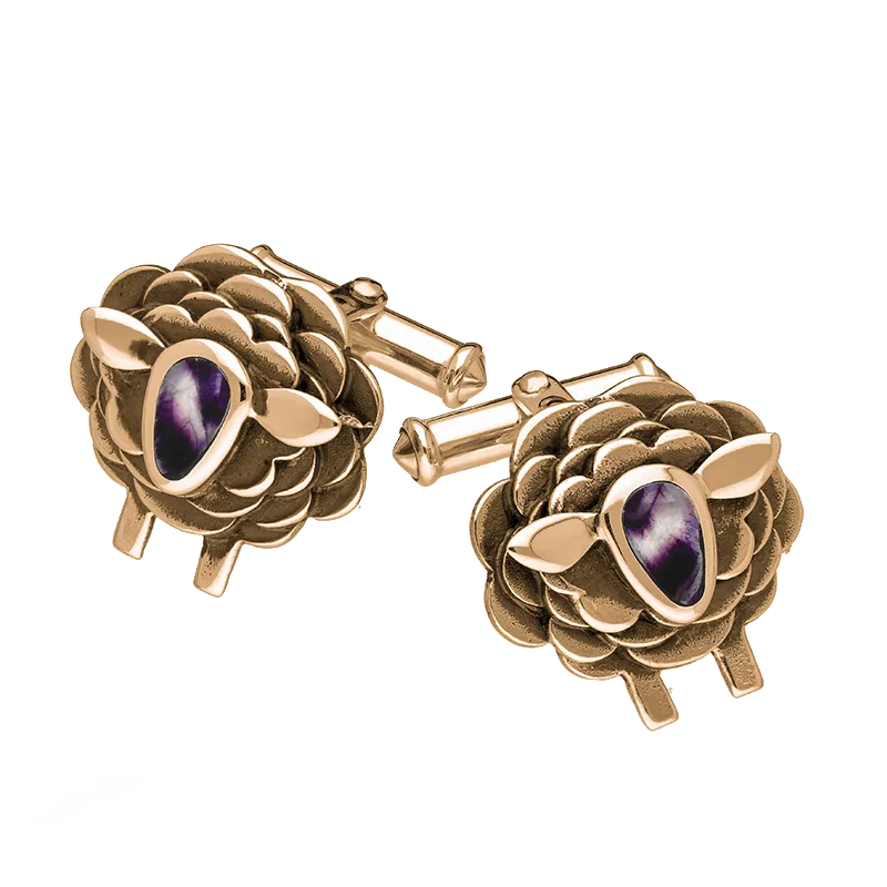 9ct Rose Gold Blue John Sheep Cufflinks