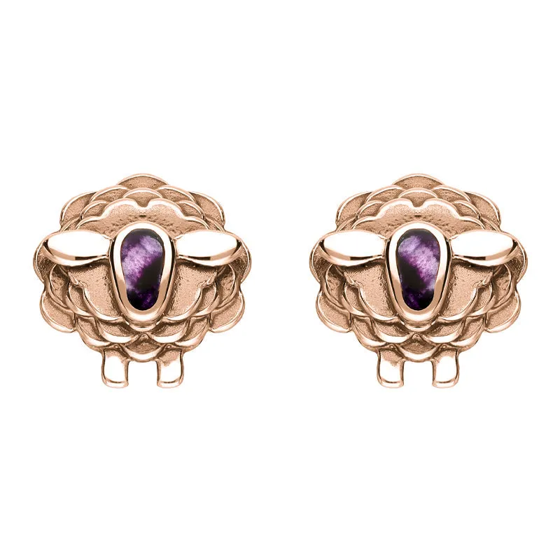 9ct Rose Gold Blue John Sheep Stud Earrings