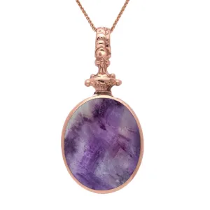 9ct Rose Gold Blue John White Mother Of Pearl Double Sided Oval Fob Necklace