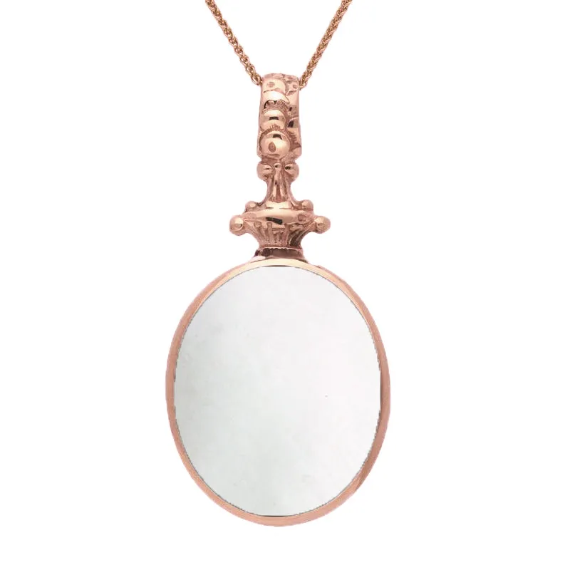 9ct Rose Gold Blue John White Mother Of Pearl Double Sided Oval Fob Necklace