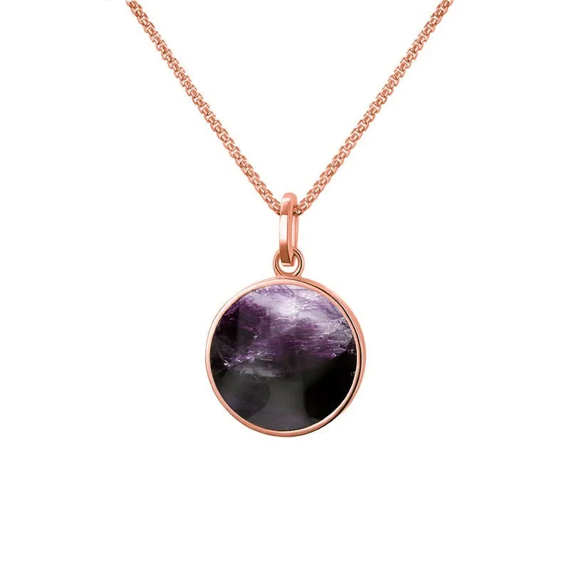 9ct Rose Gold Blue John  Zodiac Aquarius Round Necklace