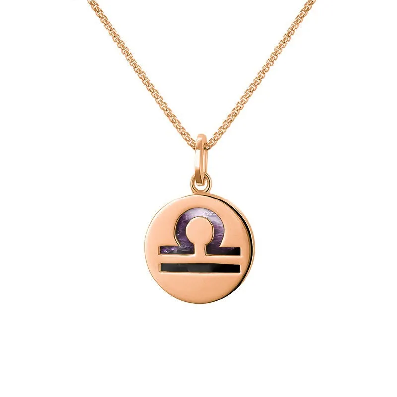 9ct Rose Gold Blue John  Zodiac Libra Round Necklace