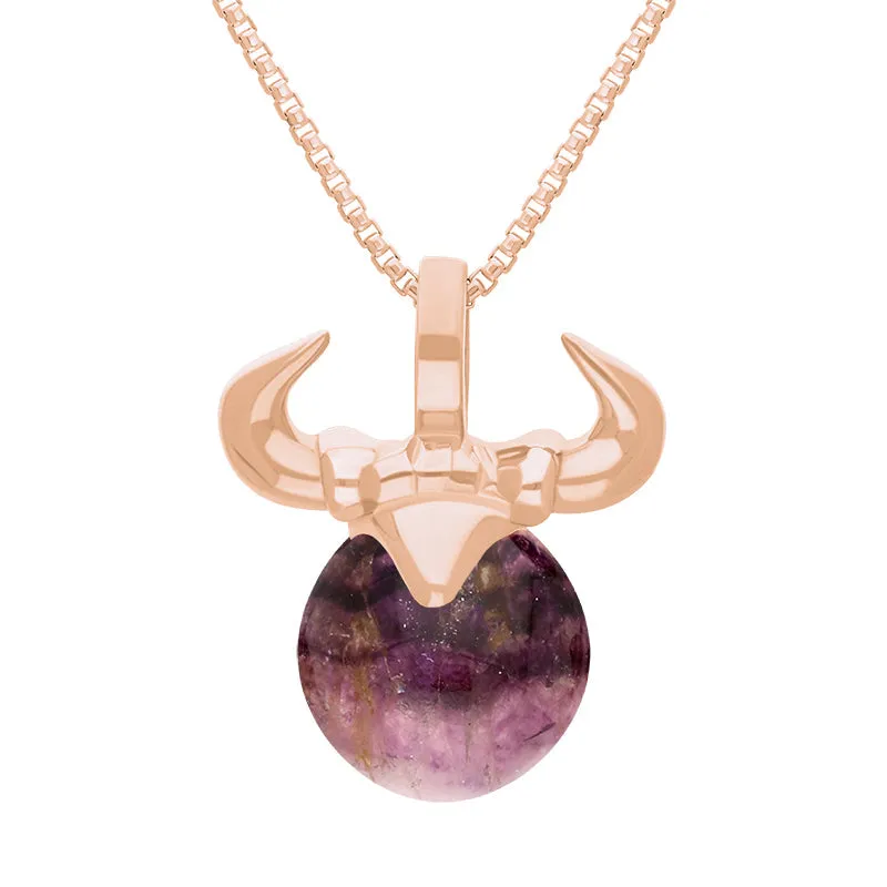 9ct Rose Gold Blue John Zodiac Taurus 10mm Bead Pendant