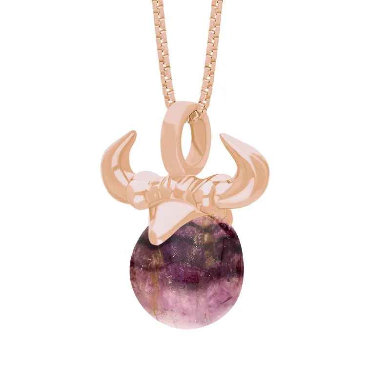 9ct Rose Gold Blue John Zodiac Taurus 10mm Bead Pendant