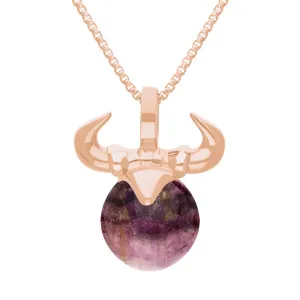 9ct Rose Gold Blue John Zodiac Taurus 10mm Bead Pendant