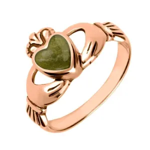 9ct Rose Gold Connemara Green Marble Claddagh Set Ring