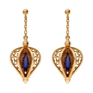 9ct Rose Gold Lapis Lazuli Flore Filigree Drop Earrings
