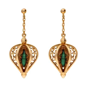 9ct Rose Gold Malachite Flore Filigree Drop Earrings