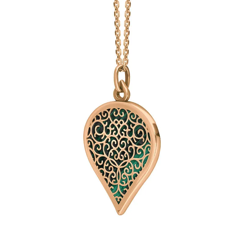 9ct Rose Gold Malachite Flore Filigree Large Heart Necklace