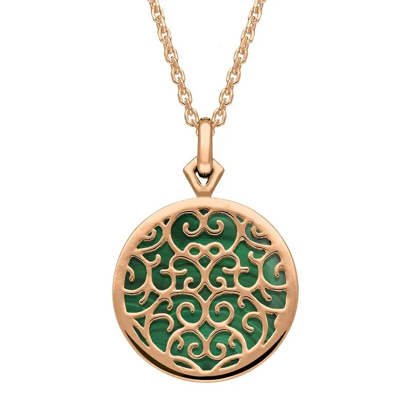 9ct Rose Gold Malachite Flore Filigree Necklace