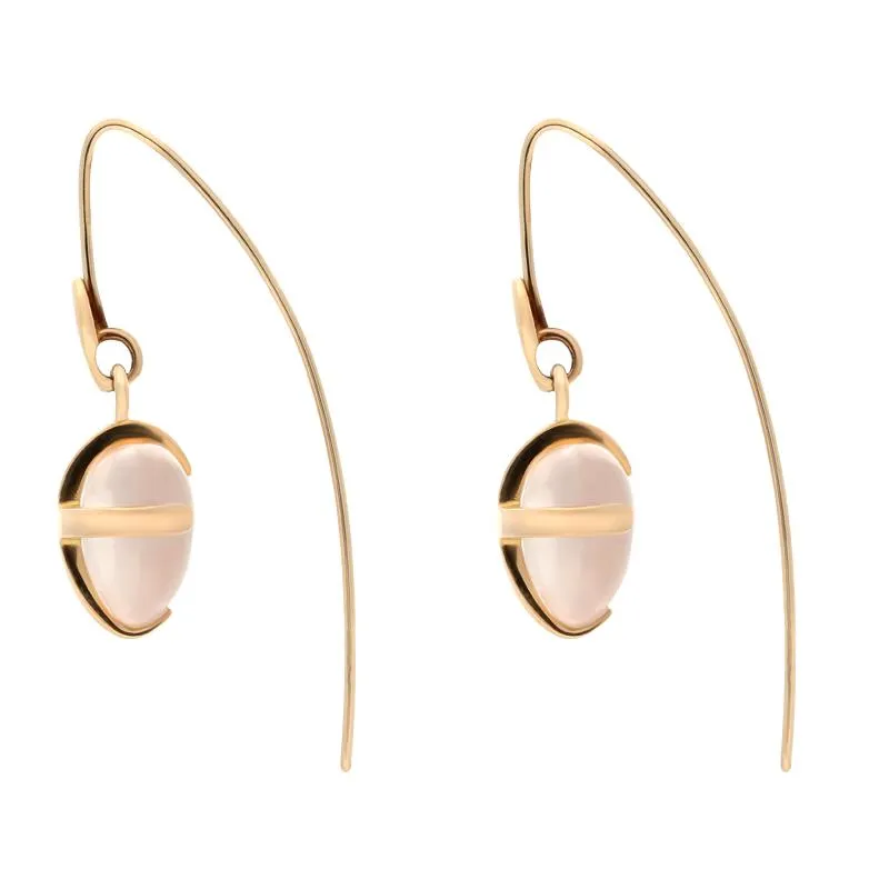 9ct Rose Gold Rose Quartz Small Cross Heart Drop Earrings