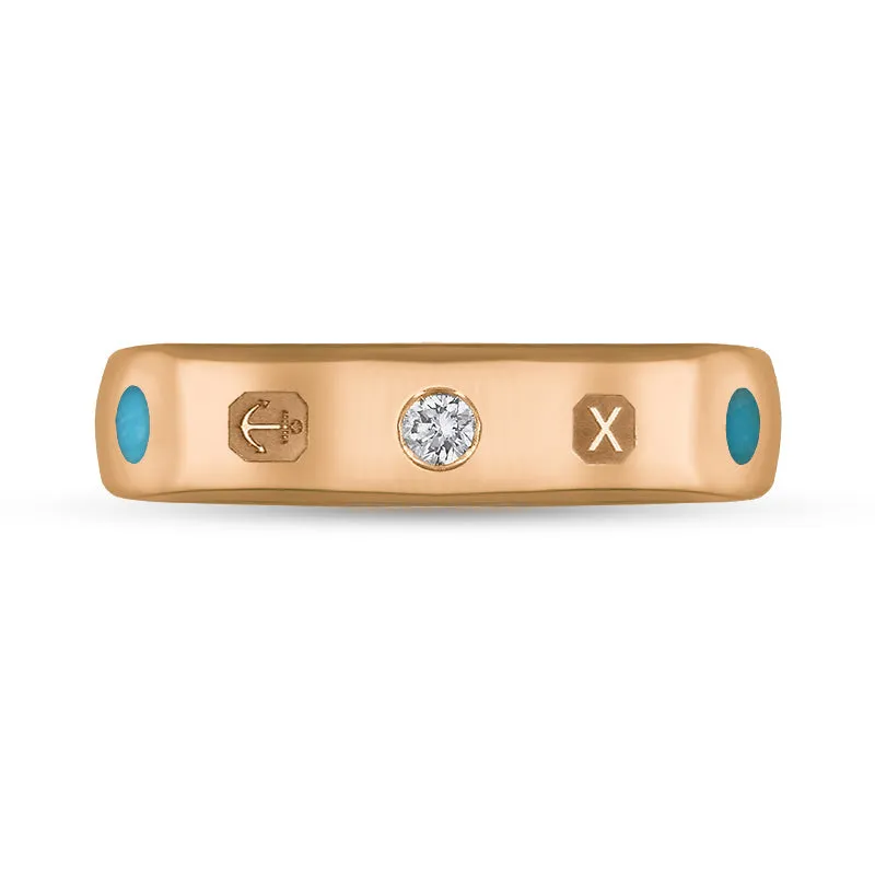 9ct Rose Gold Turquoise 0.08ct Diamond Queen's Jubilee Hallmark 5mm Ring D