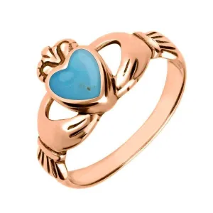 9ct Rose Gold Turquoise Claddagh Set Ring