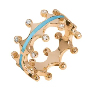9ct Rose Gold Turquoise Diamond Tiara Double Band Ring