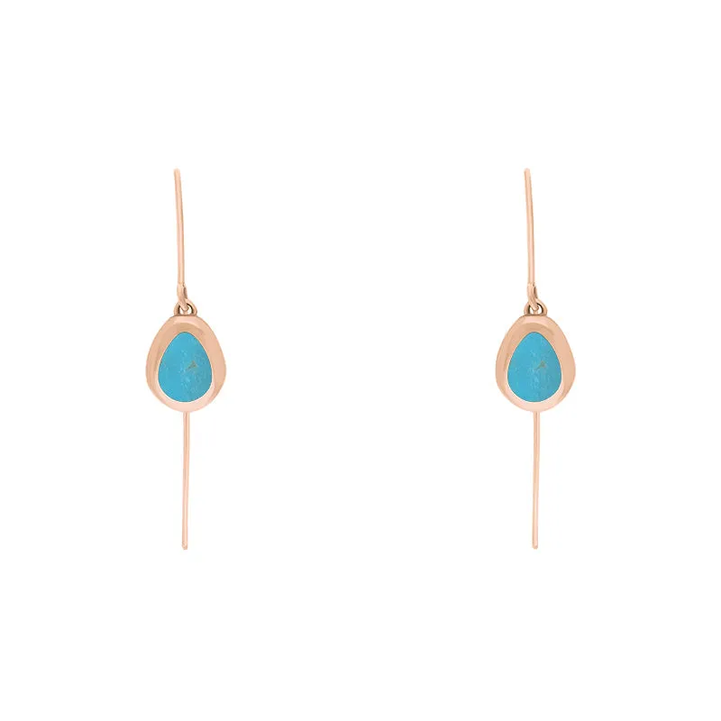9ct Rose Gold Turquoise Fleur De Lis Disc Drop Earrings