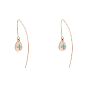 9ct Rose Gold Turquoise Fleur De Lis Disc Drop Earrings