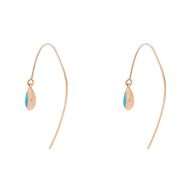 9ct Rose Gold Turquoise Fleur De Lis Disc Drop Earrings