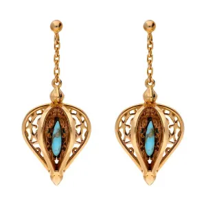 9ct Rose Gold Turquoise Flore Filigree Drop Earrings
