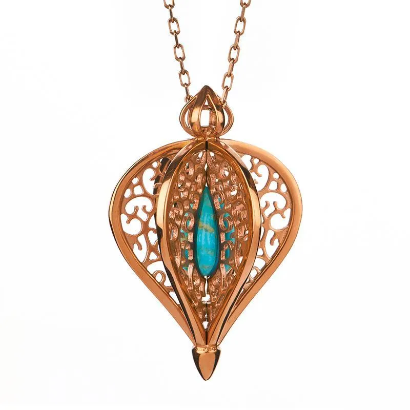 9ct Rose Gold Turquoise Flore Filigree Small Necklace