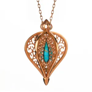 9ct Rose Gold Turquoise Flore Filigree Small Necklace