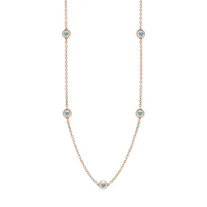 9ct Rose Gold Turquoise Heart Link Disc Chain Necklace