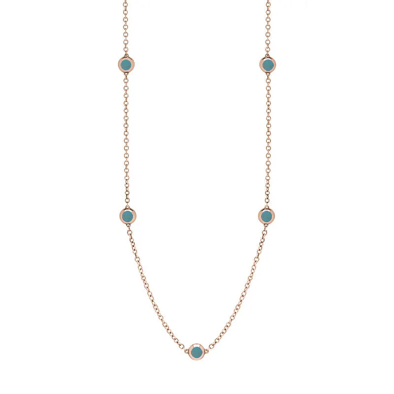 9ct Rose Gold Turquoise Heart Link Disc Chain Necklace
