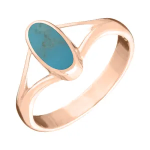 9ct Rose Gold Turquoise Heritage Oval Split Shoulder Ring