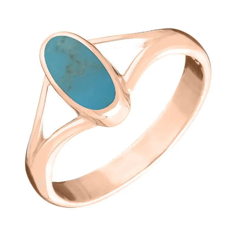 9ct Rose Gold Turquoise Heritage Oval Split Shoulder Ring