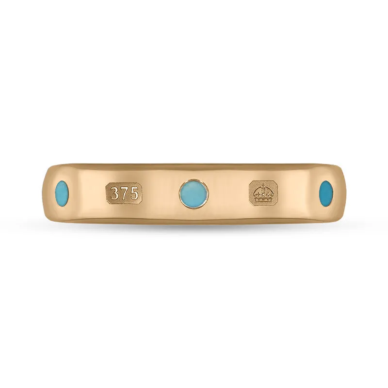 9ct Rose Gold Turquoise King's Coronation Hallmark 4mm Ring D