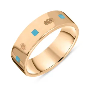 9ct Rose Gold Turquoise King's Coronation Hallmark Princess Cut 6mm Ring D